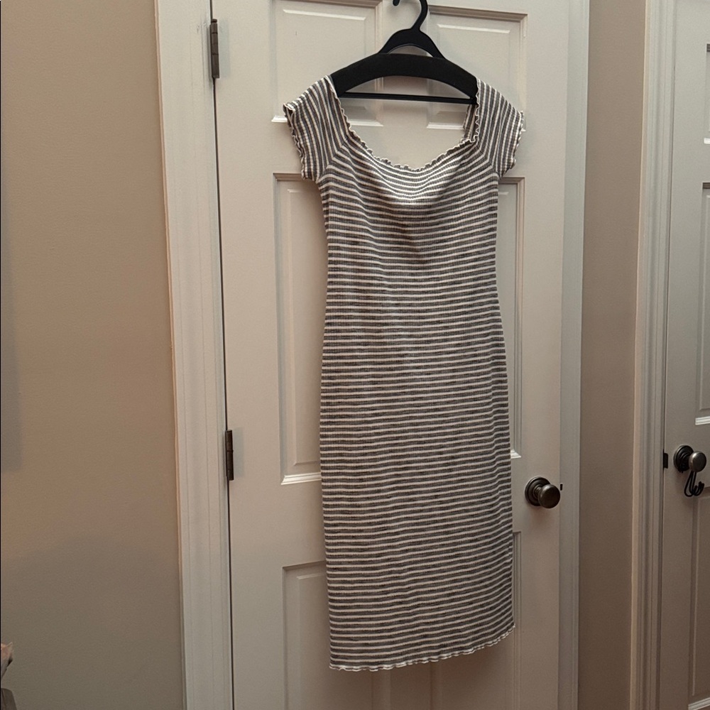 Privacy Please Gray and White Striped Dress
